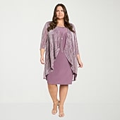 R & M Richards Womens Plus Jacket Dress With Removable Necklace