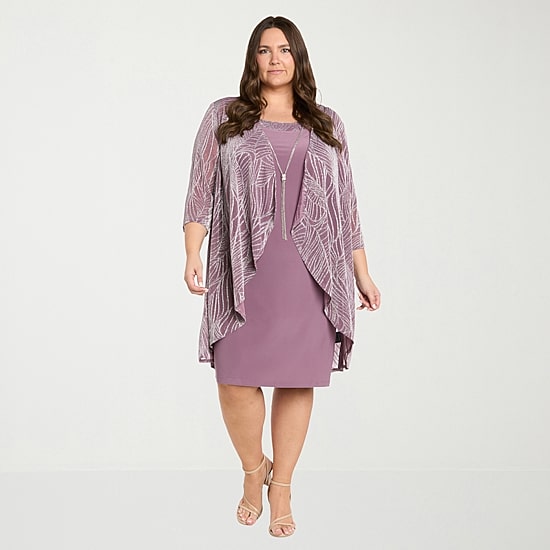 jcpenney silver dress R & M Richards Plus Size V-Neck Dress & Jacket - Pink Multi