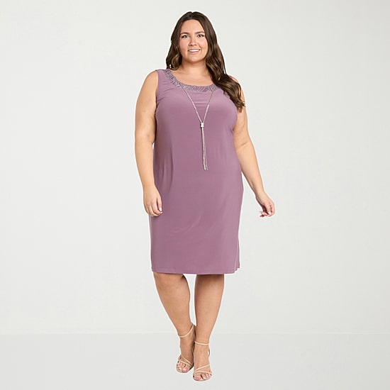 R & M Richards Womens Plus Jacket Dress With Removable Necklace