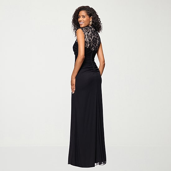 DJ Jaz Womens Round Neck Short Sleeve Lace Evening Gown, Color