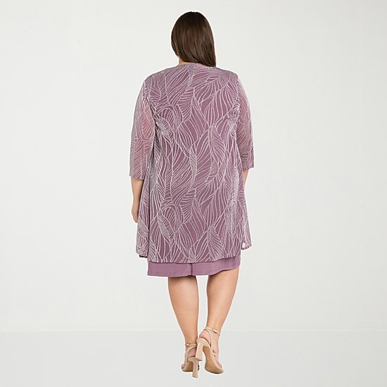 R & M Richards Womens Plus Jacket Dress With Removable Necklace