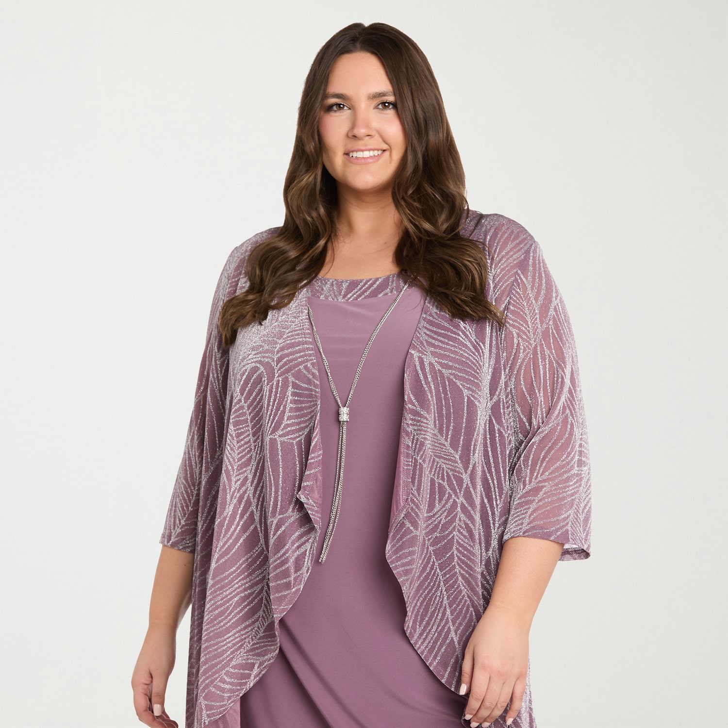 R & M Richards Womens Plus Jacket Dress With Removable Necklace