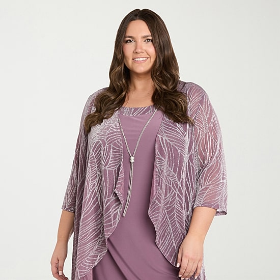 R & M Richards Womens Plus Jacket Dress With Removable Necklace