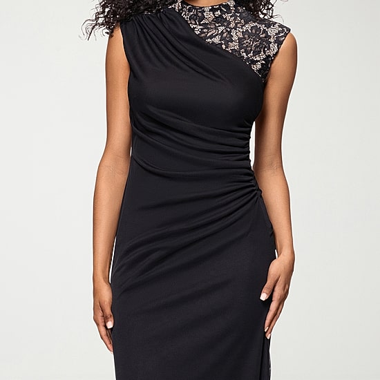 DJ Jaz Womens Round Neck Short Sleeve Lace Evening Gown, Color