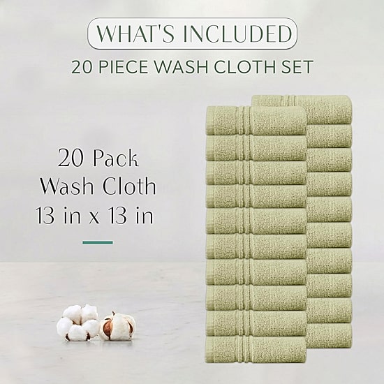 Home Weavers Inc Hazel Collection 100% Cotton Zero Twist 20-pc. Quick Dry Washcloth