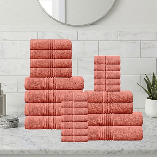 Home Weavers Inc Hazel Collection 100% Cotton Zero Twist Super Absorbent 24-pc. Quick Dry Bath Towel Set