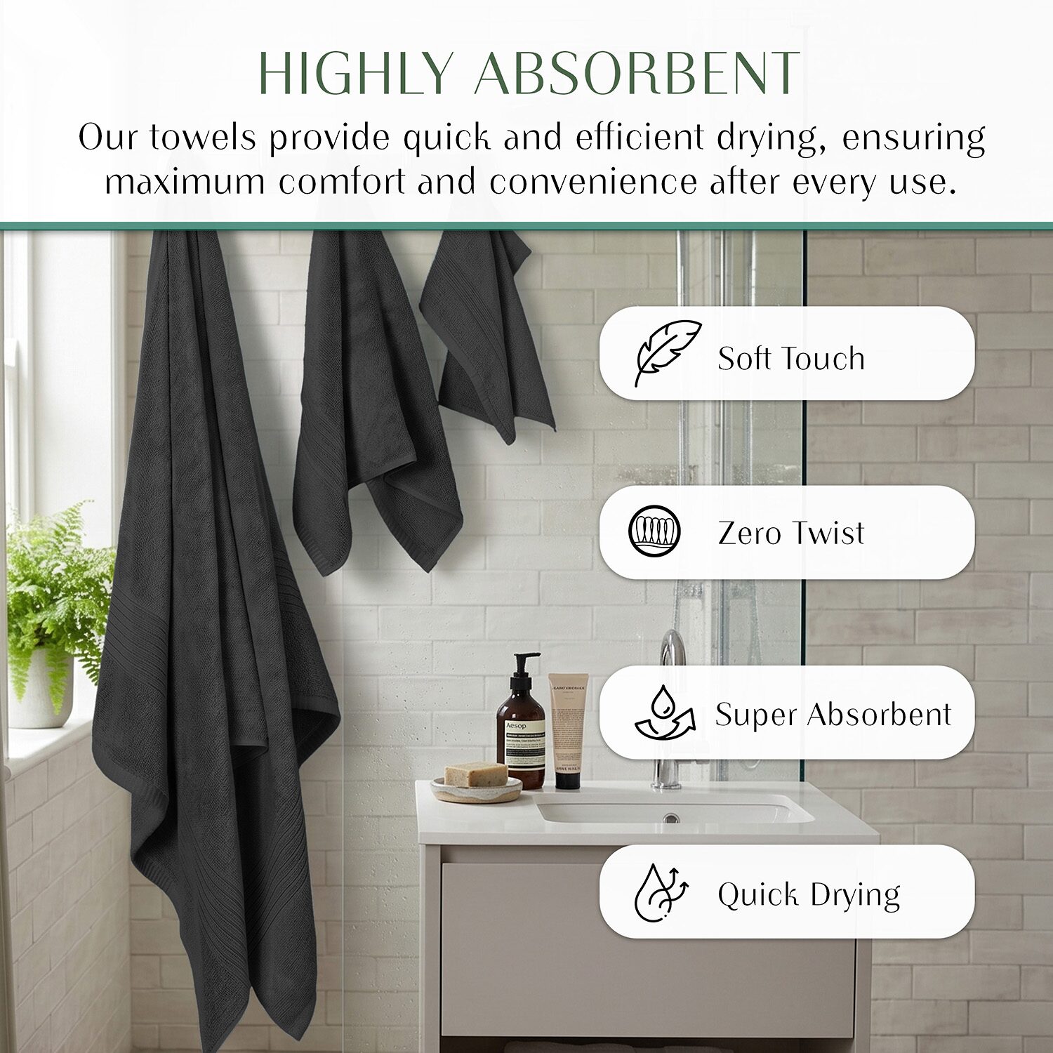 Home Weavers Inc Hazel Collection 100% Cotton Zero Twist Super Absorbent -pc. Quick Dry Bath Towel Set