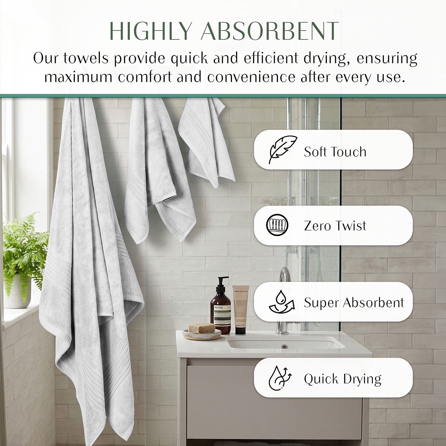Home Weavers Inc Hazel Collection 100% Cotton Zero Twist Super Absorbent -pc. Quick Dry Bath Towel Set