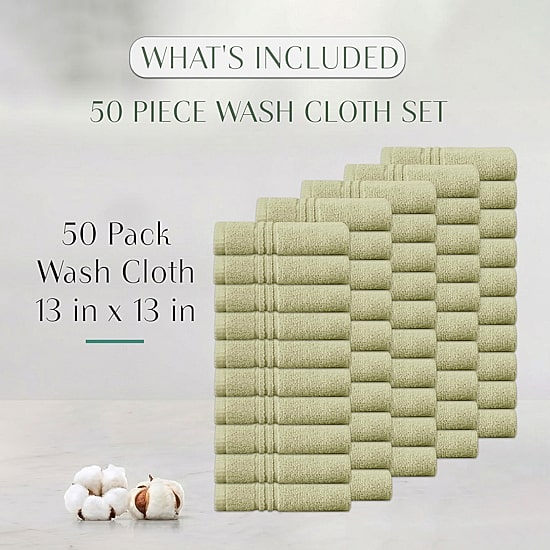 Home Weavers Inc Hazel Collection 100% Cotton Zero Twist 50-pc. Quick Dry Washcloth