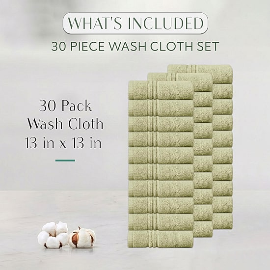 Home Weavers Inc Hazel Collection 100% Cotton Zero Twist 30-pc. Quick Dry Washcloth