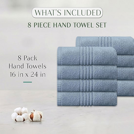 Home Weavers Inc Hazel Collection 100% Cotton Zero Twist 8-pc. Hand Towel