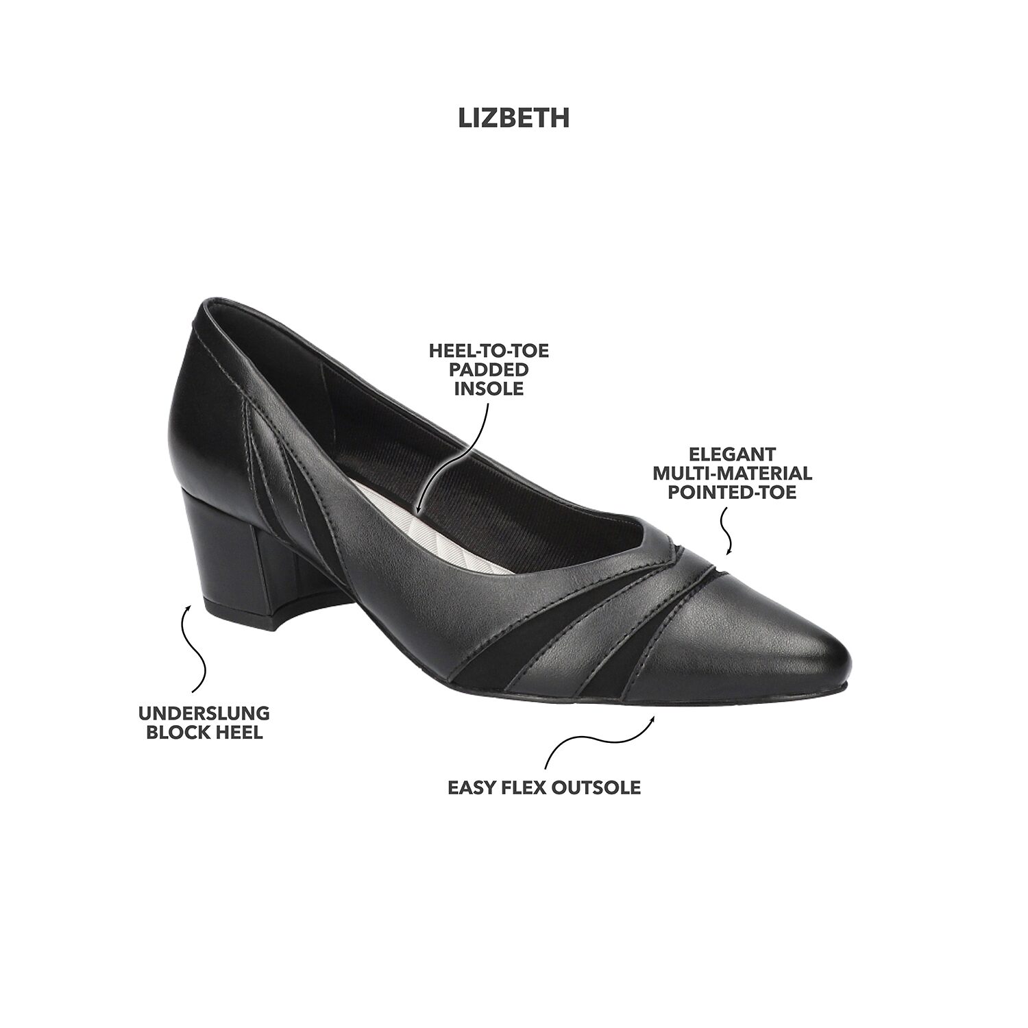 Easy Street Lizbeth Womens Pointed Closed Toe Block Heel Pumps