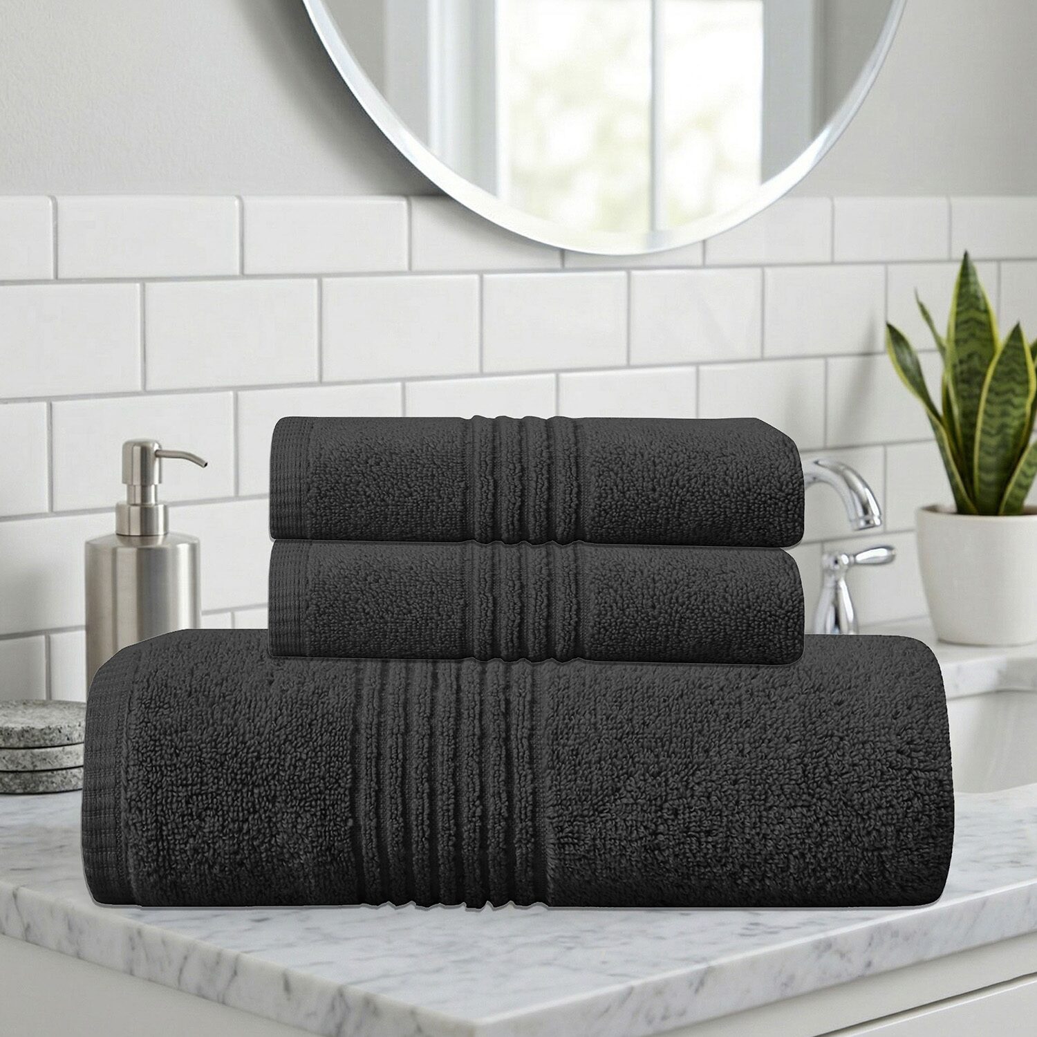 Home Weavers Inc Hazel Collection 100% Cotton Zero Twist Super Absorbent -pc. Quick Dry Bath Towel Set