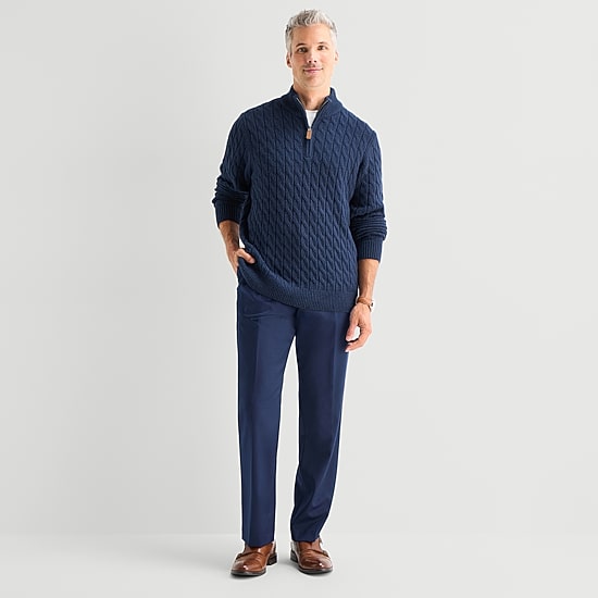 Stafford Cable Mens Long Sleeve Quarter-Zip Pullover Sweater