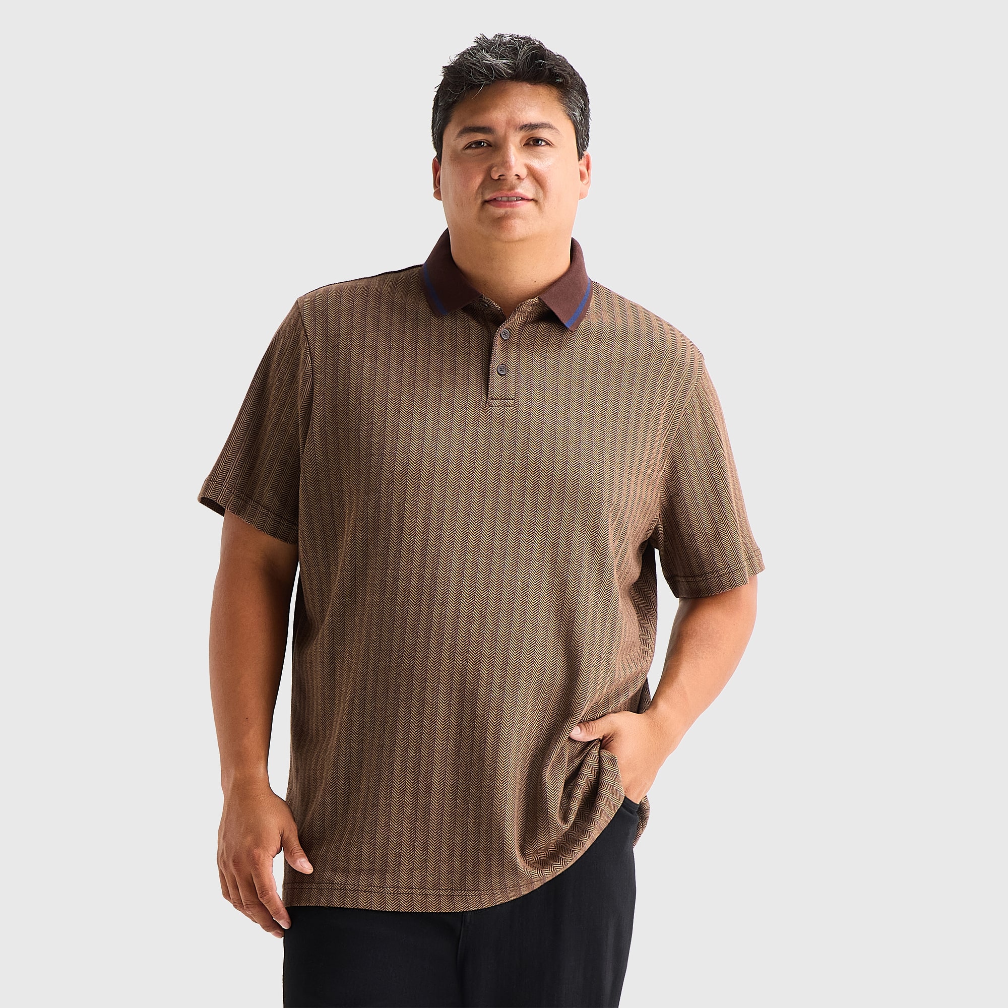 Shaquille O'Neal XLG™ Herringbone Big and Tall Mens Regular Fit Short Sleeve Polo Shirt