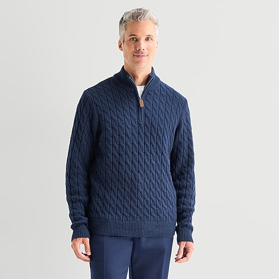 Stafford Cable Mens Long Sleeve Quarter-Zip Pullover Sweater