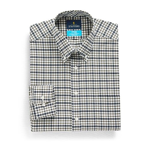 Stafford Coolmax All Season Ecomade Oxford Mens Regular Fit Stretch Fabric Wrinkle Free Long Sleeve Dress Shirt, 17-17.5 36-37, Green