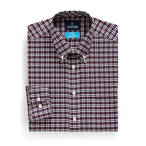 Stafford Coolmax All Season Ecomade Oxford Mens Slim Fit Stretch Fabric Wrinkle Free Long Sleeve Dress Shirt, 17-17.5 36-37, Red
