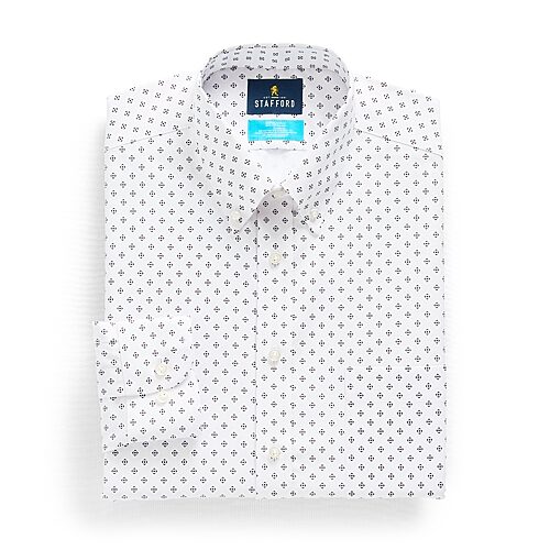 Stafford Coolmax All Season Ecomade Oxford Mens Slim Fit Stretch Fabric Wrinkle Free Long Sleeve Dress Shirt, 17-17.5 36-37, White
