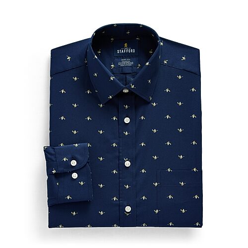 Stafford Smart Tech Mens Regular Fit Stretch Fabric Wrinkle Free Long Sleeve Dress Shirt, 17-17.5 36-37, Blue