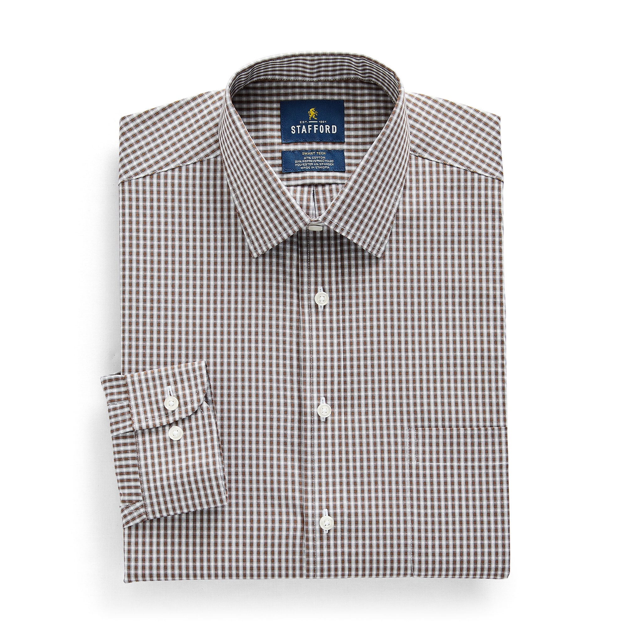 Stafford Smart Tech Mens Regular Fit Stretch Fabric Wrinkle Free Long Sleeve Dress Shirt