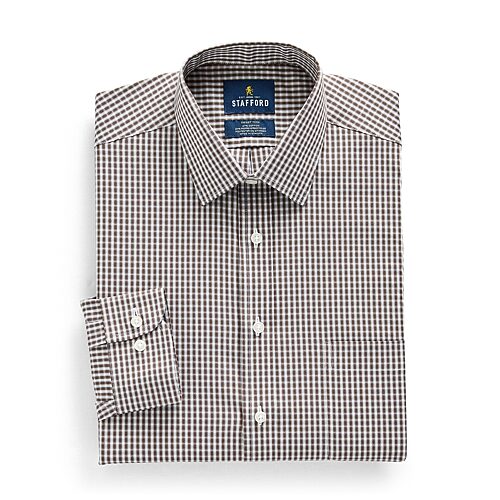 Stafford Smart Tech Mens Regular Fit Stretch Fabric Wrinkle Free Long Sleeve Dress Shirt, 17-17.5 36-37, Brown