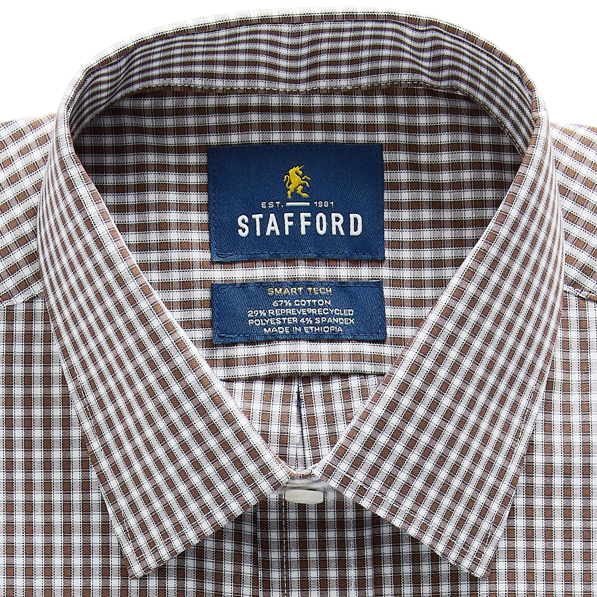Stafford Smart Tech Mens Regular Fit Stretch Fabric Wrinkle Free Long Sleeve Dress Shirt