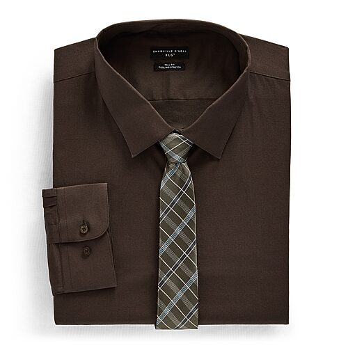 Shaquille O'Neal XLG Big And Tall Mens Regular Fit Long Sleeve Dress Shirt, 20 36-37, Brown