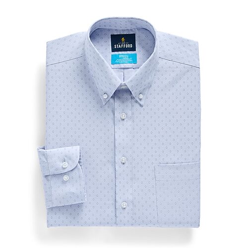 Stafford Coolmax All Season Ecomade Oxford Mens Regular Fit Stretch Fabric Wrinkle Free Long Sleeve Dress Shirt, 17-17.5 36-37, Blue