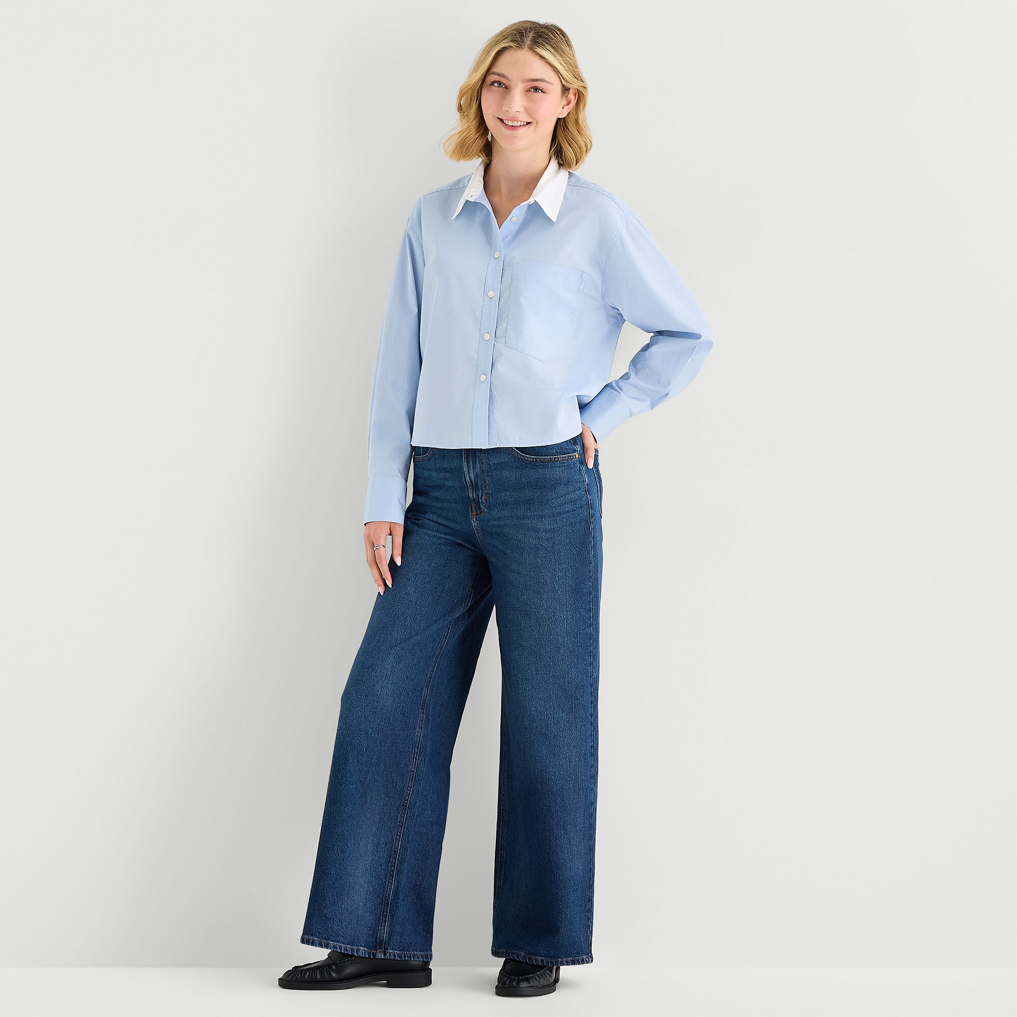 A.N.A Cropped Womens Cuffed Long Sleeve Regular Fit Button-Down Shirt