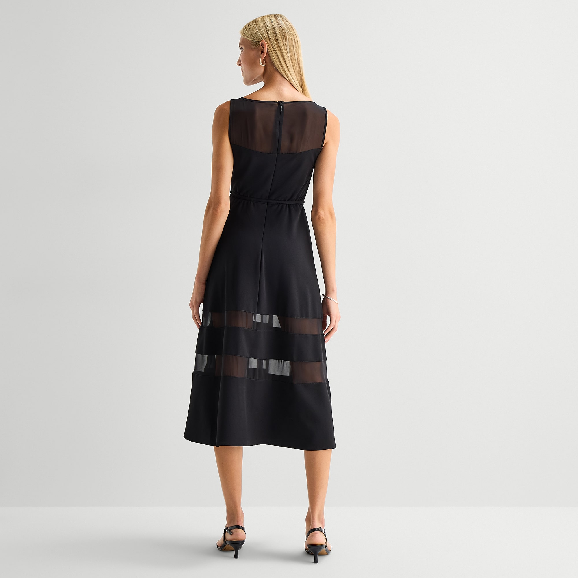 Danny & Nicole Womens Midi Round Neck Sleeveless Fit + Flare Dress