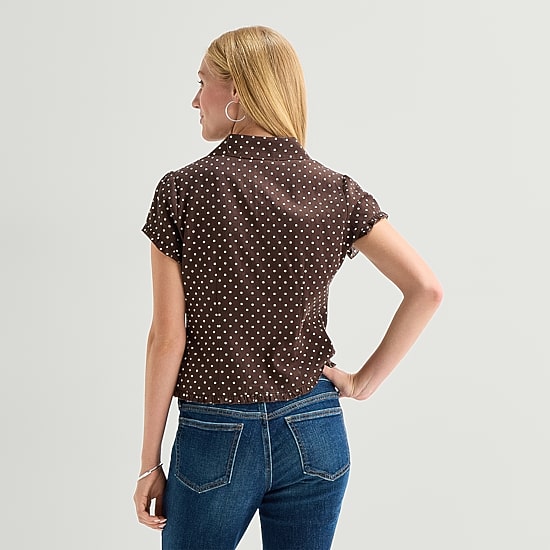 Forever 21 Womens Juniors Cap Short Sleeve Regular Fit Poplin Button-Down Shirt