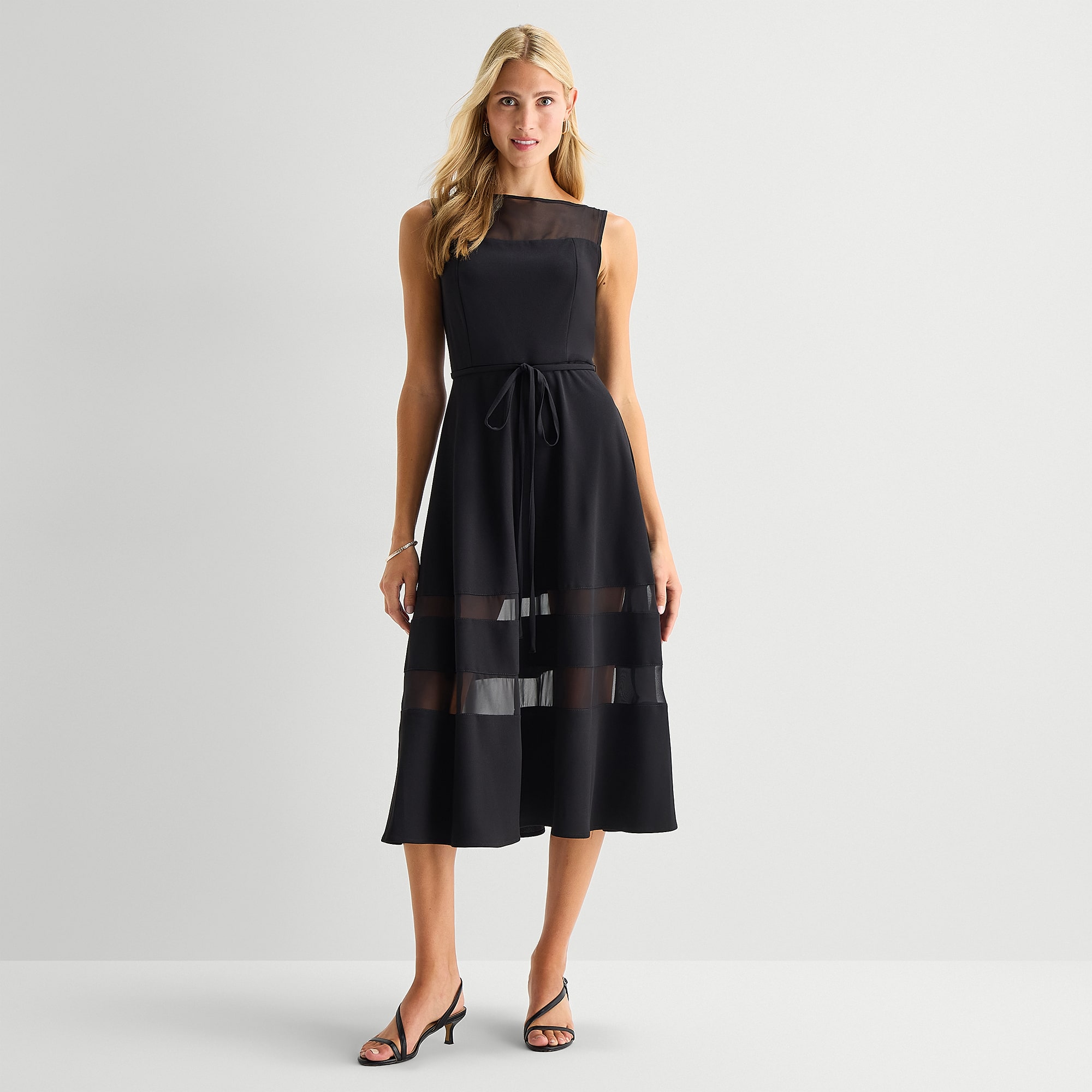 Danny & Nicole Womens Midi Round Neck Sleeveless Fit + Flare Dress