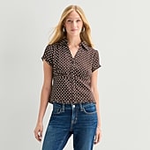 Forever 21 Womens Juniors Cap Short Sleeve Regular Fit Poplin Button-Down Shirt