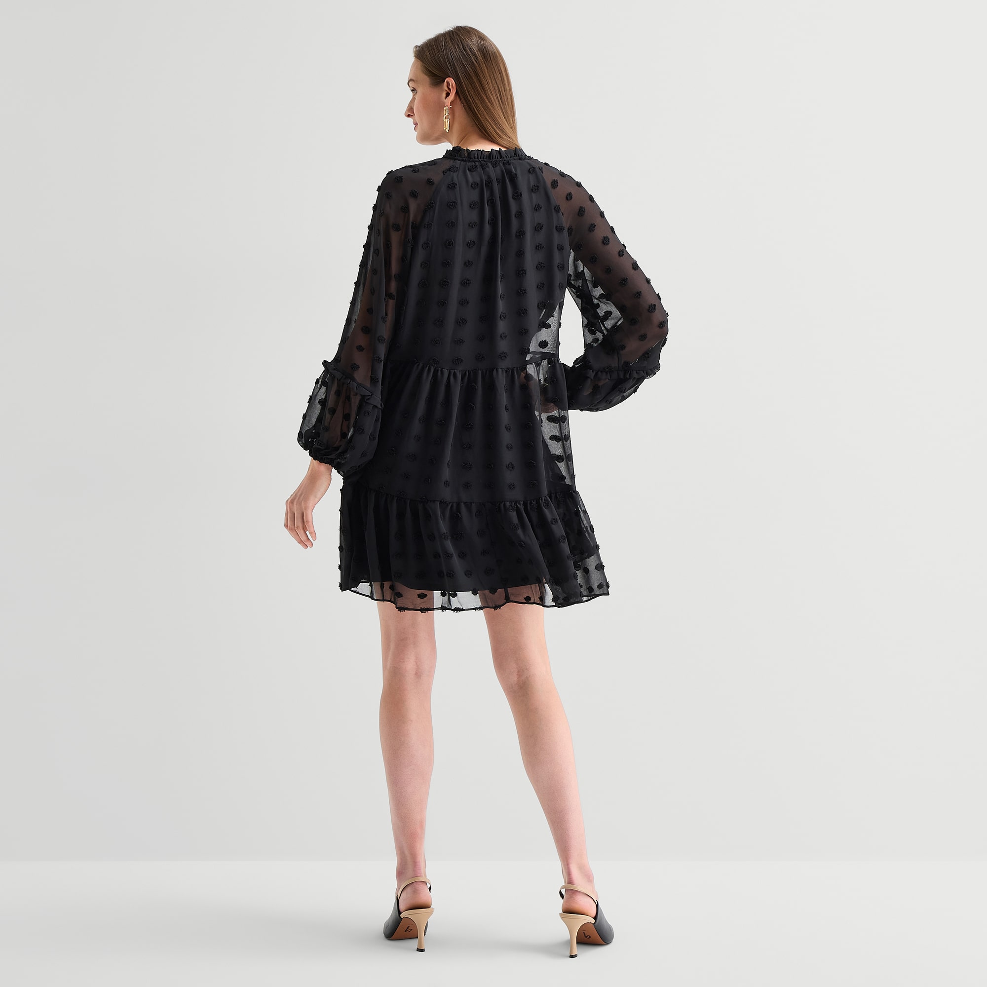 MSK Womens V Neck Long Sleeve Dots Shift Dress