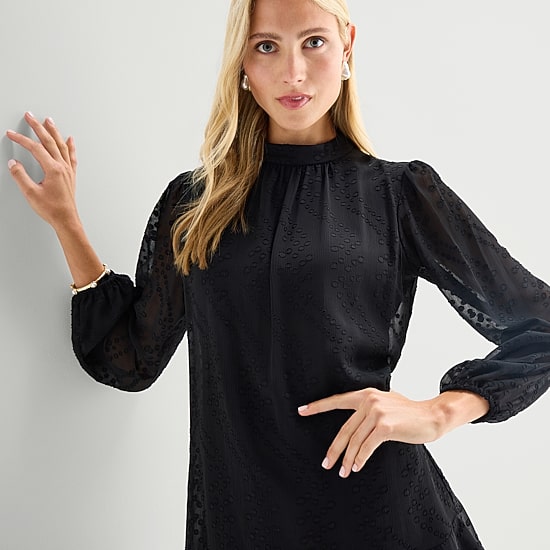 Melonie T Womens Mock Neck Long Sleeve Dots Shift Dress