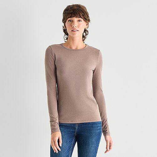 Ana Womens Crew Neck Long Sleeve T-shirt In Brown