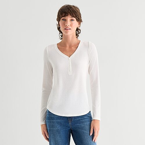 Ana Womens Tall Long Sleeve Regular Fit Henley Shirt In White