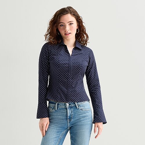 Arizona Womens Juniors Long Sleeve Regular Fit Flannel Shirt In Blue