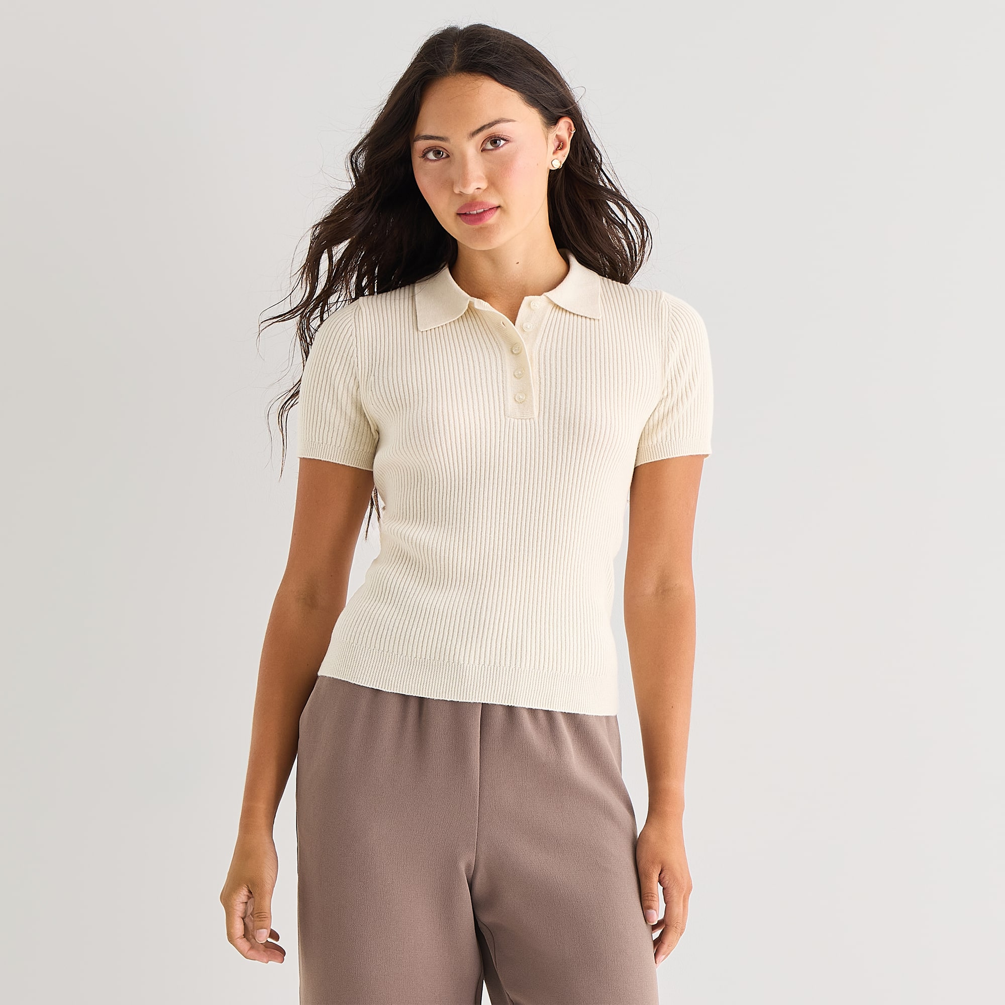 a.n.a Womens Short Sleeve Polo Sweater