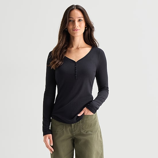 A.N.A Womens Long Sleeve Regular Fit Henley Shirt