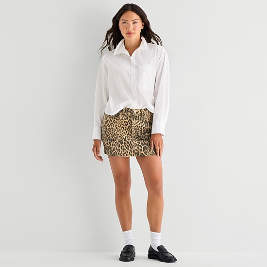 A.N.A Cropped Womens Cuffed Long Sleeve Regular Fit Button-Down Shirt