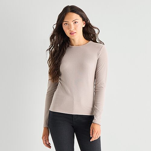 Ana Womens Crew Neck Long Sleeve T-shirt In Brown