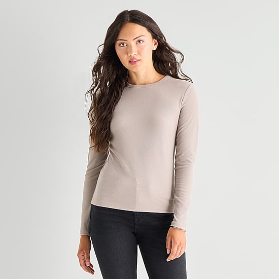 A.N.A Ribbed Womens Crew Neck Long Sleeve T-Shirt