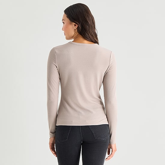 A.N.A Ribbed Womens Crew Neck Long Sleeve T-Shirt