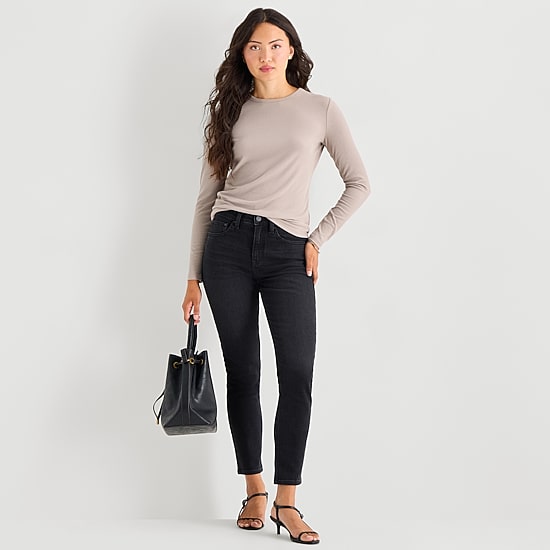 A.N.A Ribbed Womens Crew Neck Long Sleeve T-Shirt