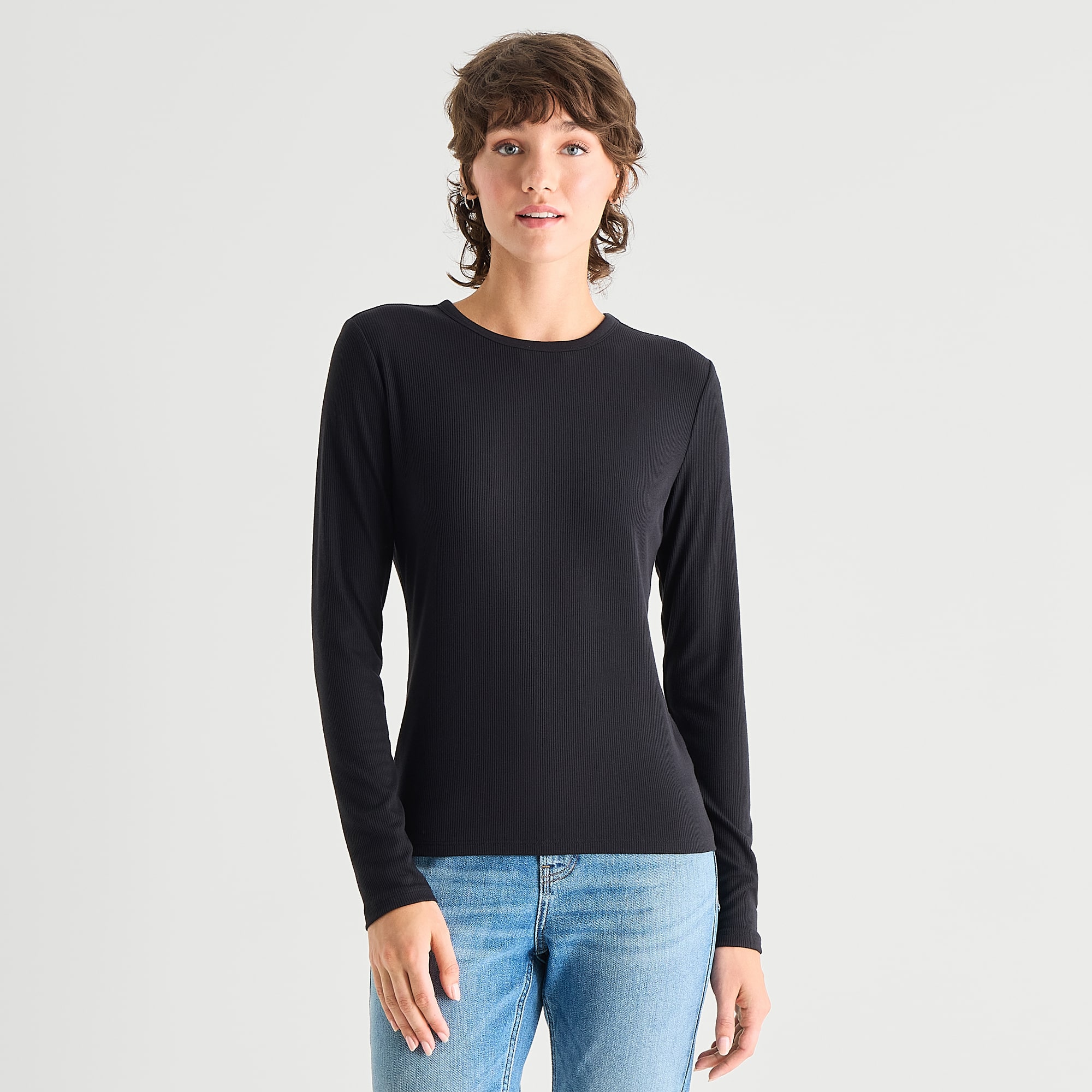 a.n.a Womens Crew Neck Long Sleeve T-Shirt