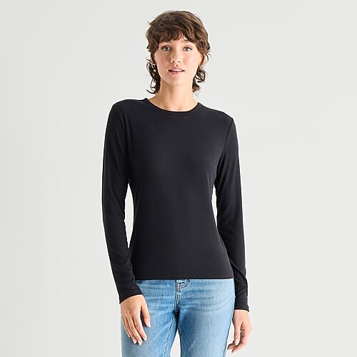 Ana Womens Crew Neck Long Sleeve T-shirt In Black