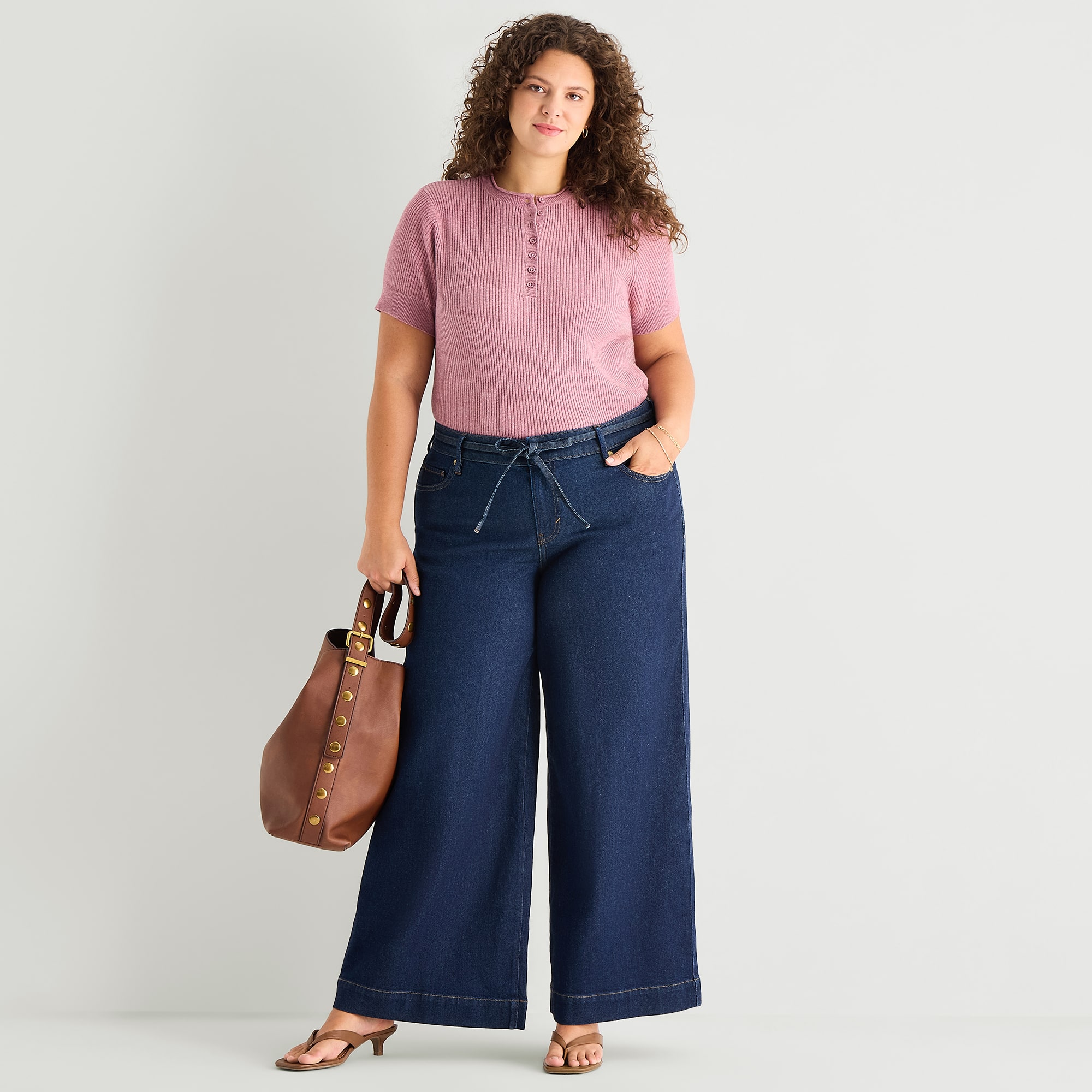 a.n.a Womens Plus Mid Rise Wide Leg Jean