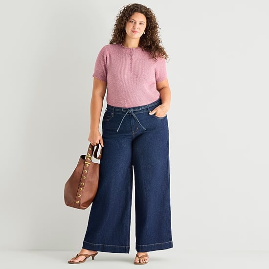 A.N.A Womens Plus Mid Rise Wide Leg Jean